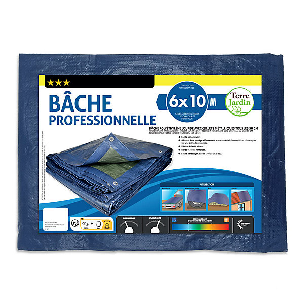 Bâche professionnelle 120g/m2 6 x 10 Bleu TERRE JARDIN