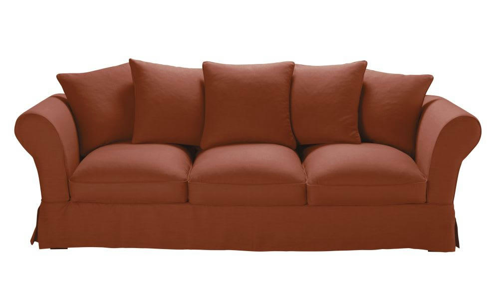 Roma - Housse de canapé 4/5 places en lin froissé terracotta