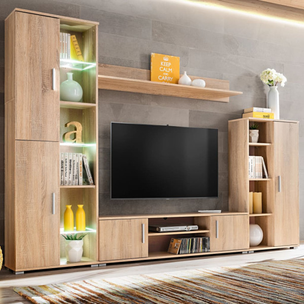 Meblościanka pod TV z oświetleniem LED dąb sonoma
