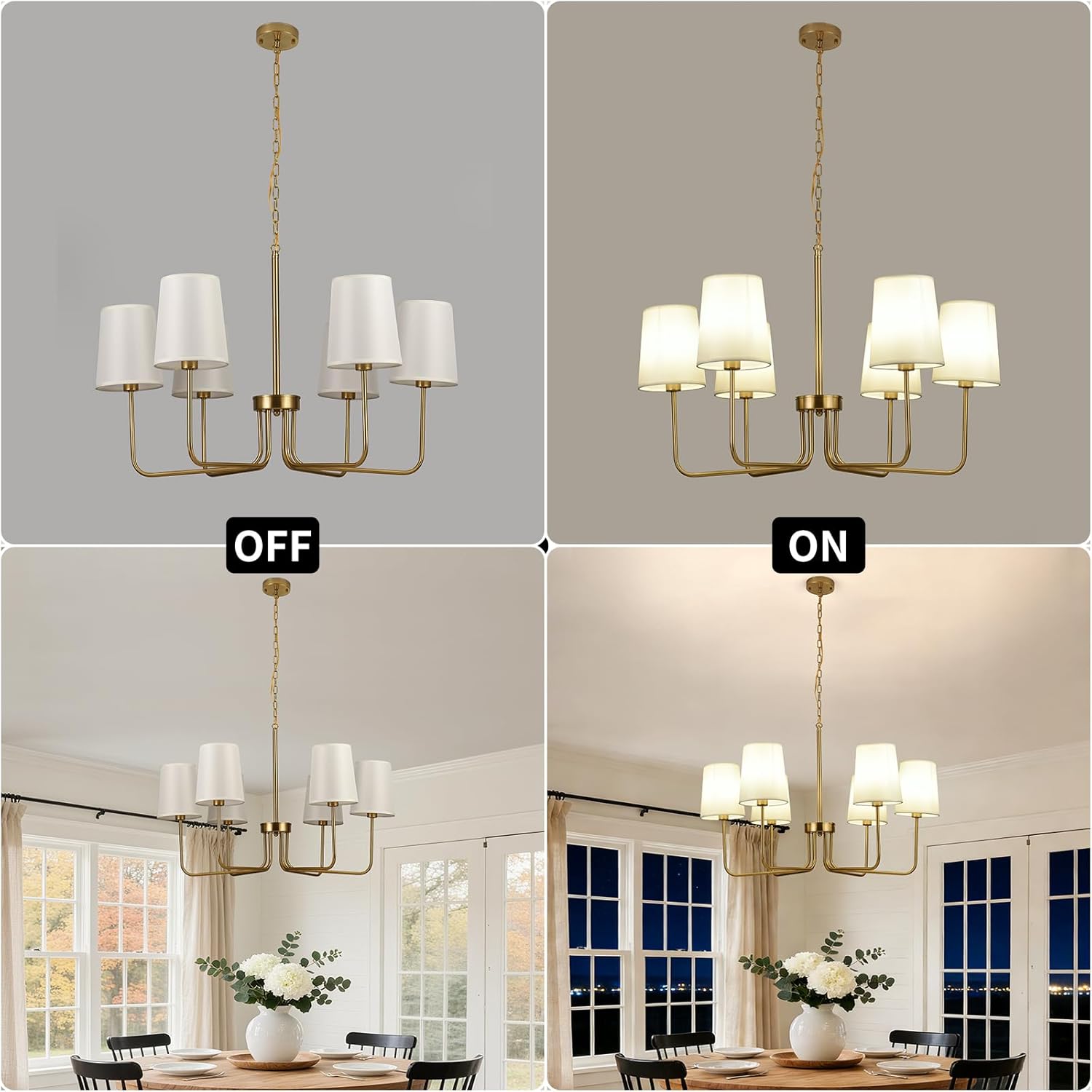 29.5 Gold Farmhouse Chandelier with Shade, 6-Arm Modern Dining Room Chandeliers Light Fixture,Industrial Hanging Pendant Lights for Kitchen Bedroom Living Room Bulb Not Included