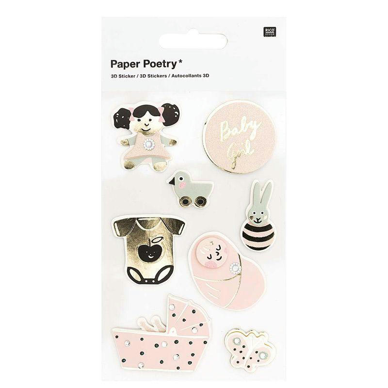 BÉBÉ - Lot de 8 stickers 3D bébé fille