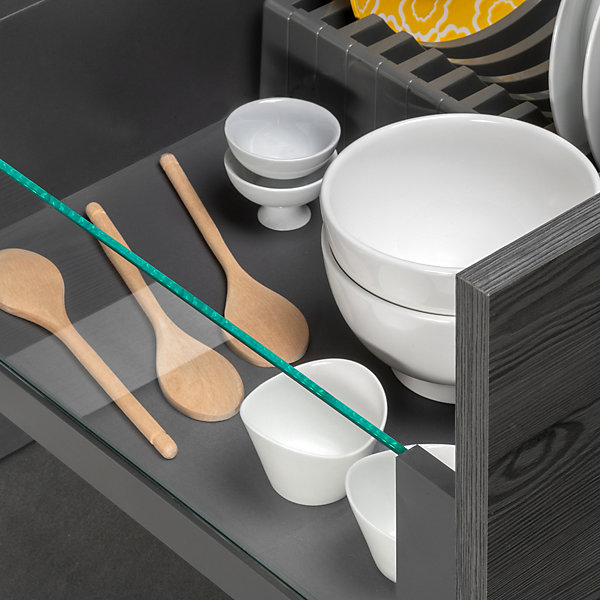 Emuca Tiroir Extérieur Vertex 40kg côtés en verre 178mm de haut, 450mm de profondeur, Acier &Aluminium et Verre, Gris Anthracite