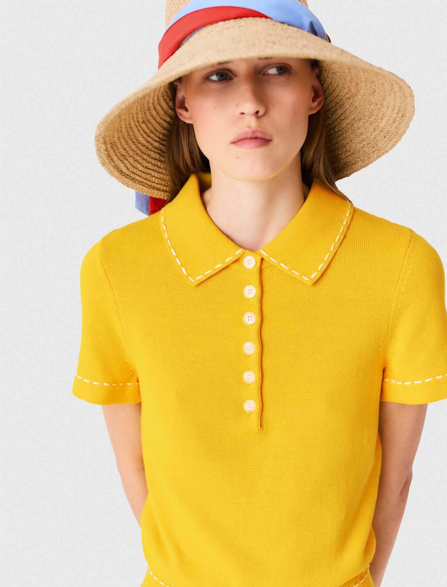 Combishort en maille avec col polo