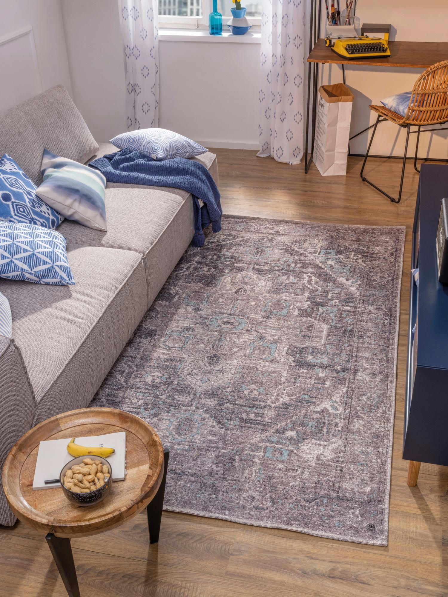 FUNKY ORIENT - Tapis d'orient vintage tissé plat gris 145x200 cm