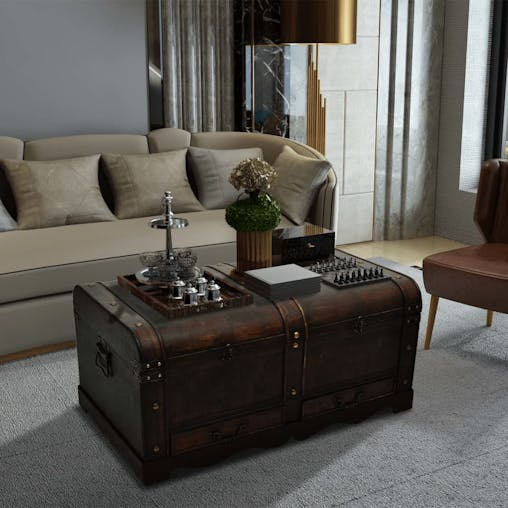 NNEVL Wooden Treasure Chest Large Brown