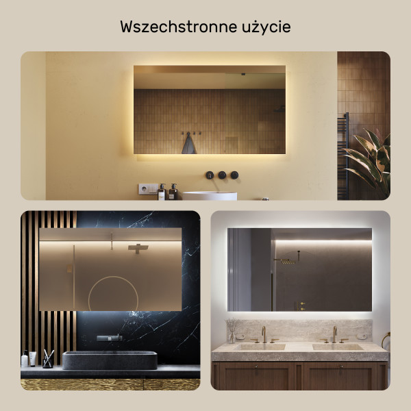 Lustro podświetlane łazienkowe LED 120x70 Poziome Barwa Zimna