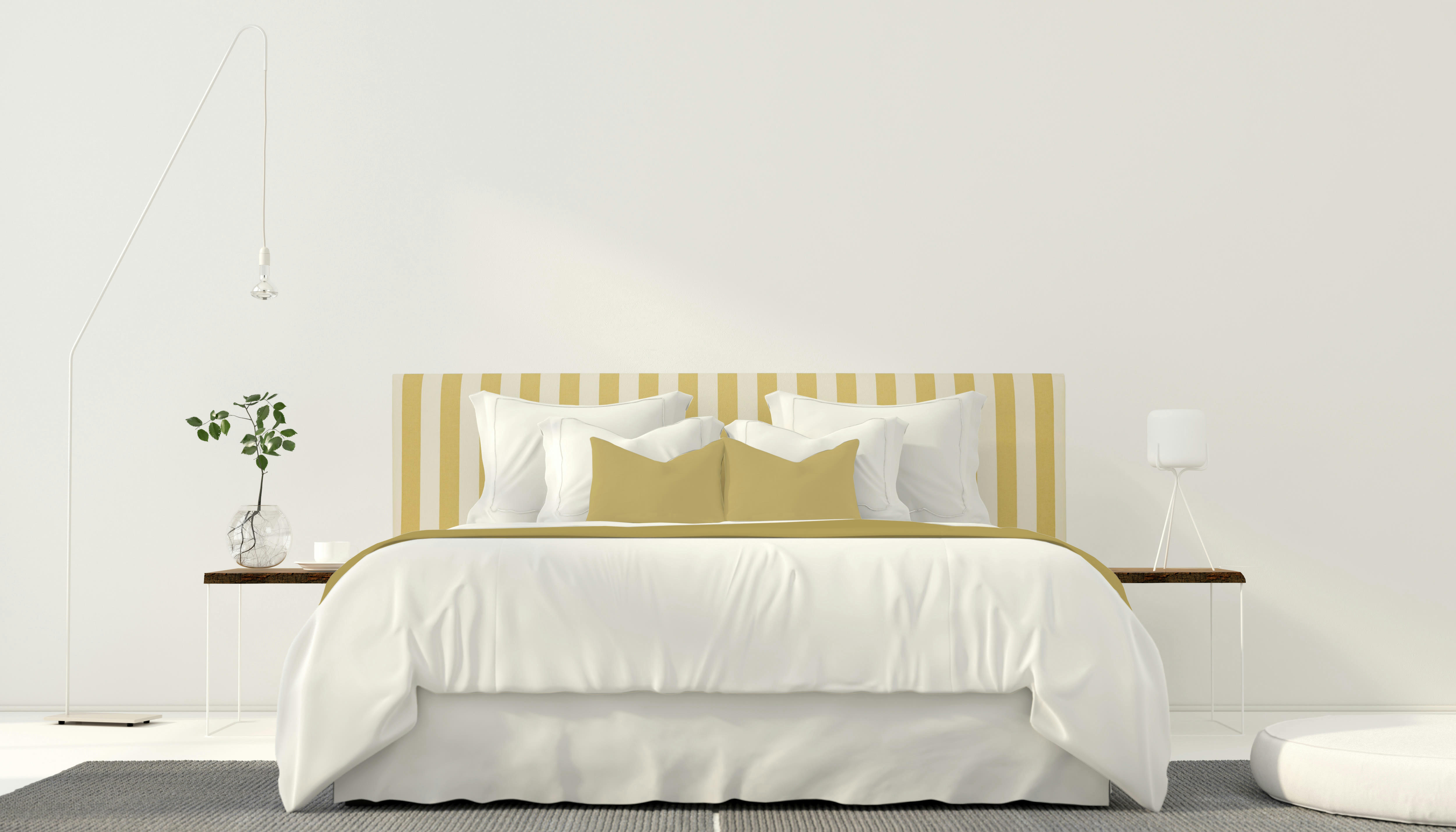 BILLIE SUANCES - Tête de lit tapissée en tissu rayé jaune 145x52cm