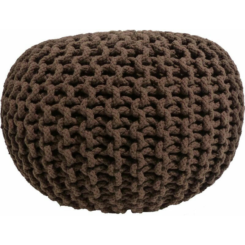 - Pouf rond en laine tricot marron
