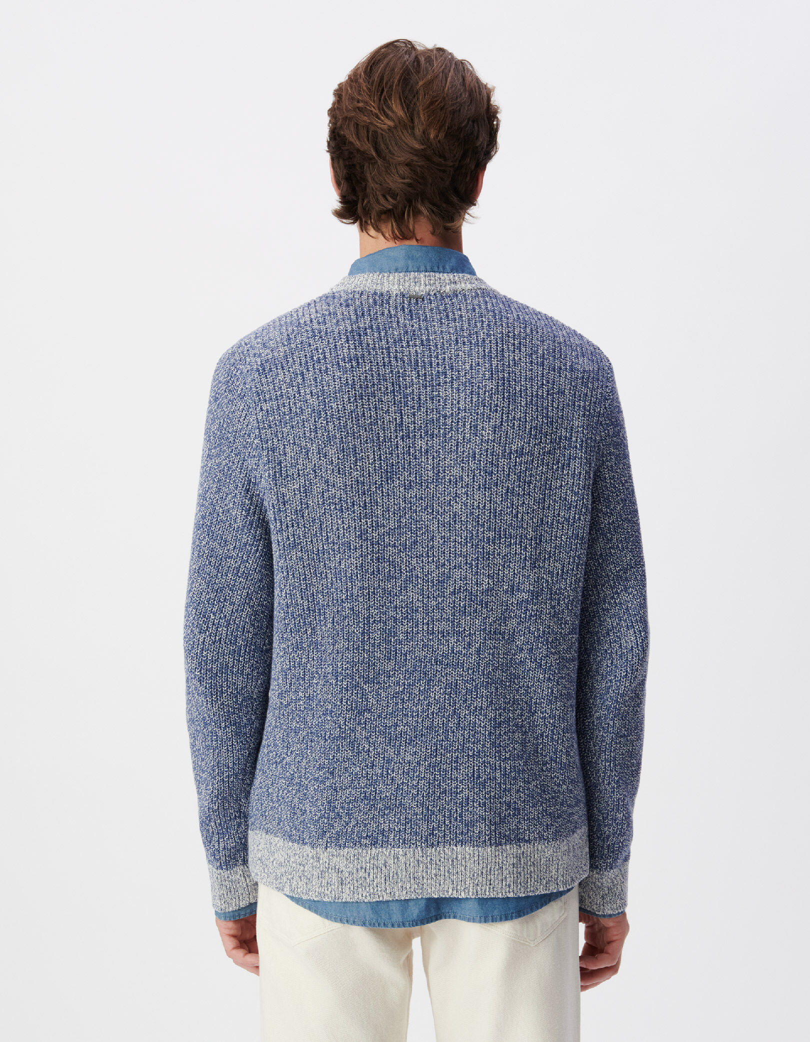Pull bleu tricot mouliné Homme