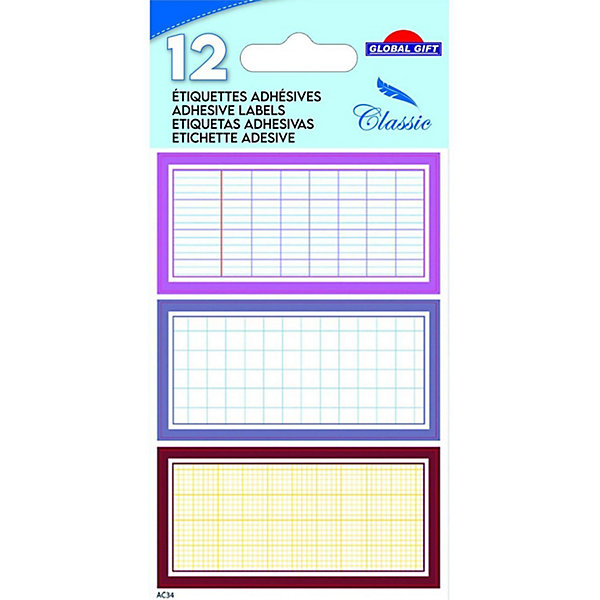 24 étiquettes adhésives scolaires - Quadrillé effet cahier - tons roses