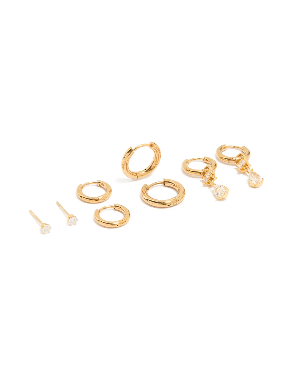 Waterproof Gold Plated Stainless Steel Cubic Zirconia Stud Earrings 4-Pack