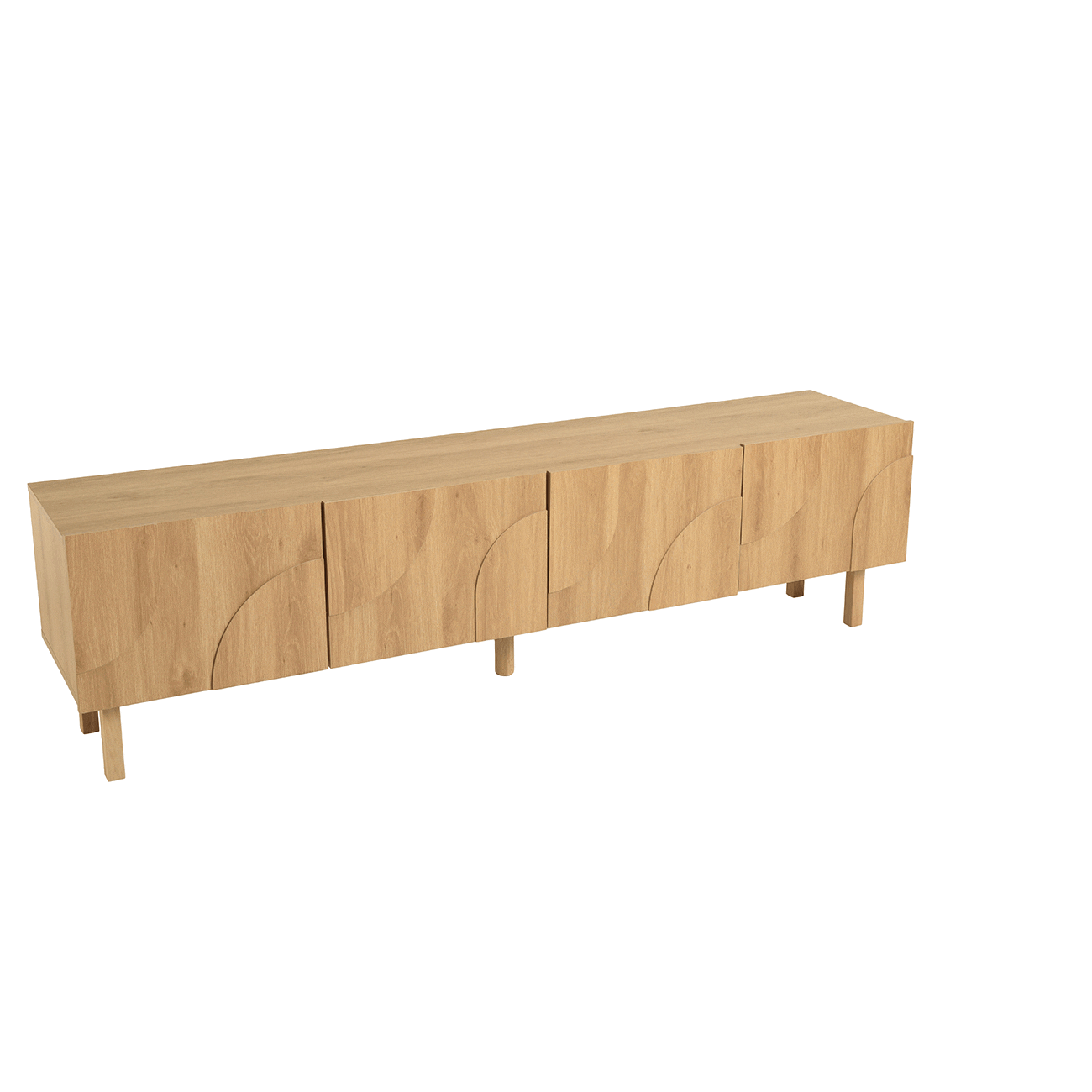 Grand meuble TV 4 portes bois clair décor graphique DANBA