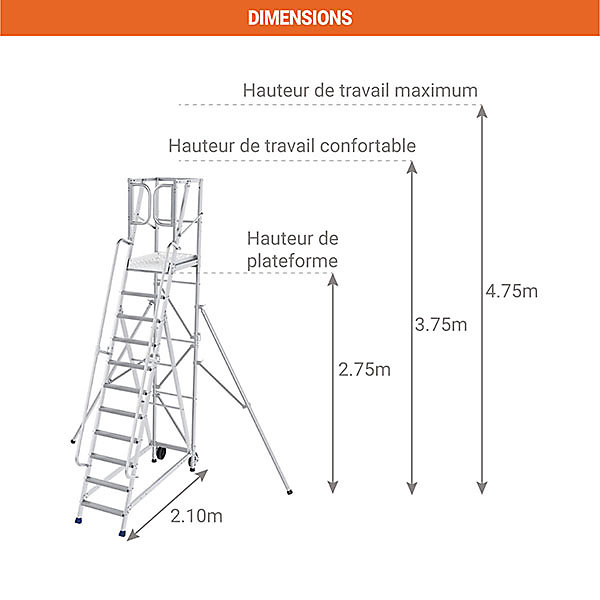 Escabeau 11 marches- Hauteur max. de travail 4.75m - ER11R