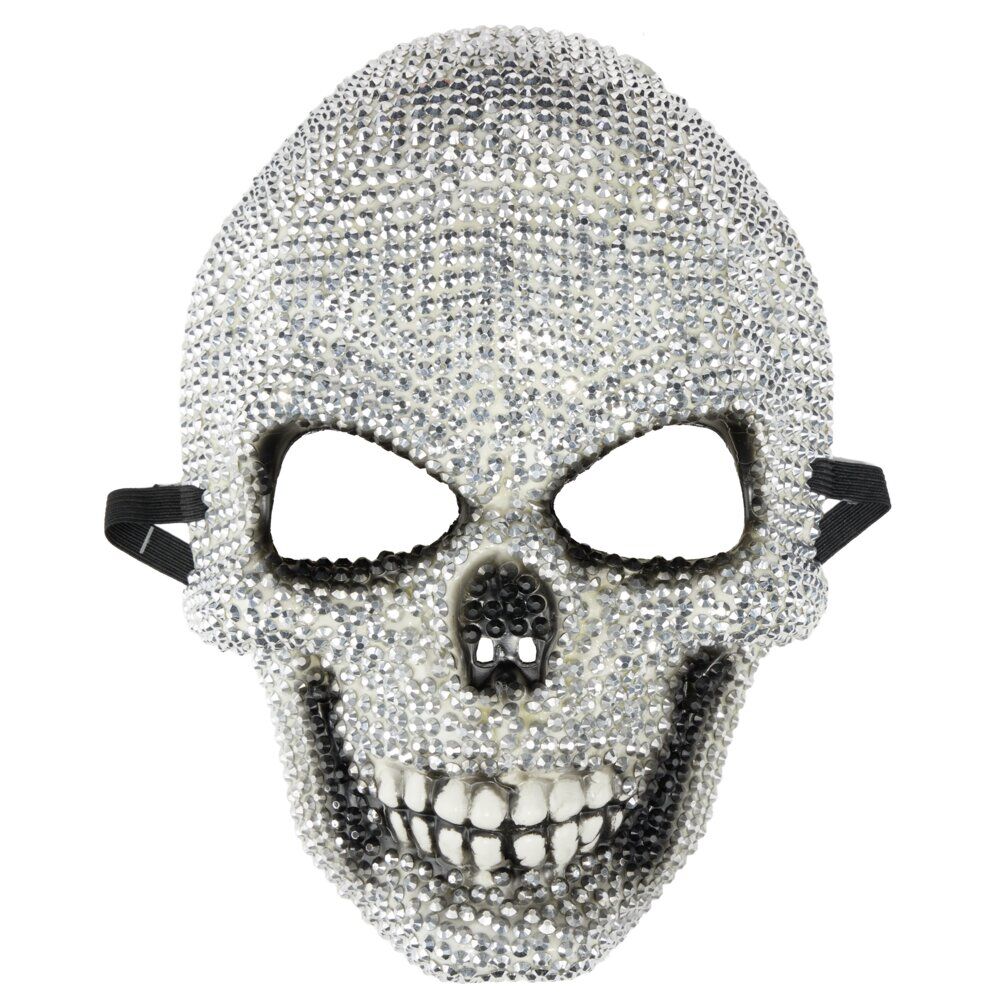 Masque Halloween adulte squelette strass diamant acrylique gris 17x25cm