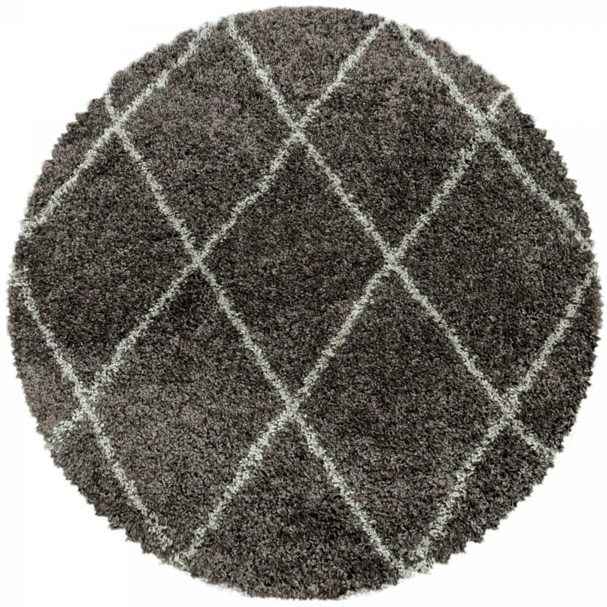 LOSANGES - Tapis rond de style géométrique taupe et blanc 80x80cm