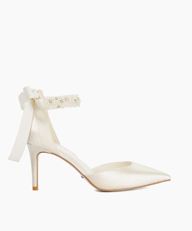 Corsages Ivory - Satin Ankle-Tie Bridal Shoes