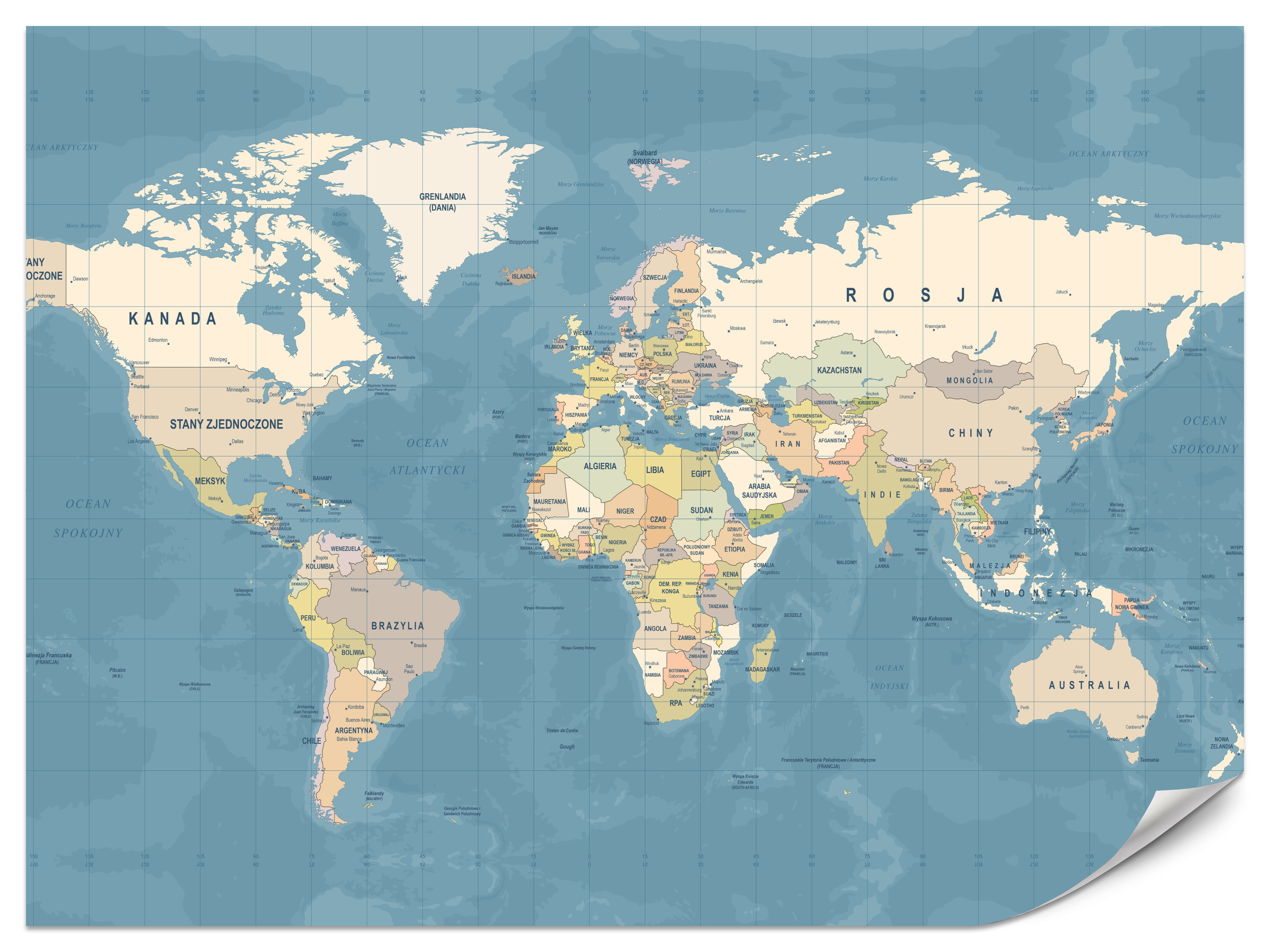 Fototapeta Mapa świata w języku polskim 100x70cm