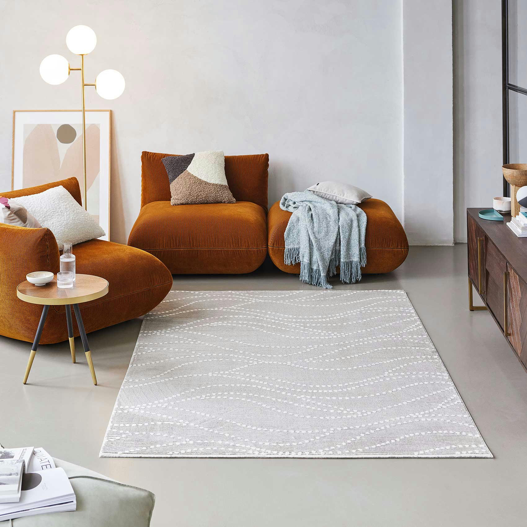 SELENA - Tapis plat velours ras à reliefs motif beige et gris 120x170