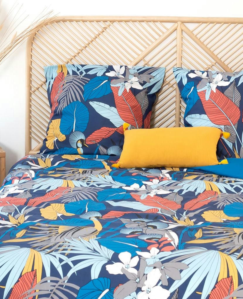 PARADE - Parure housse de couette satin de coton bleu 220x240 cm