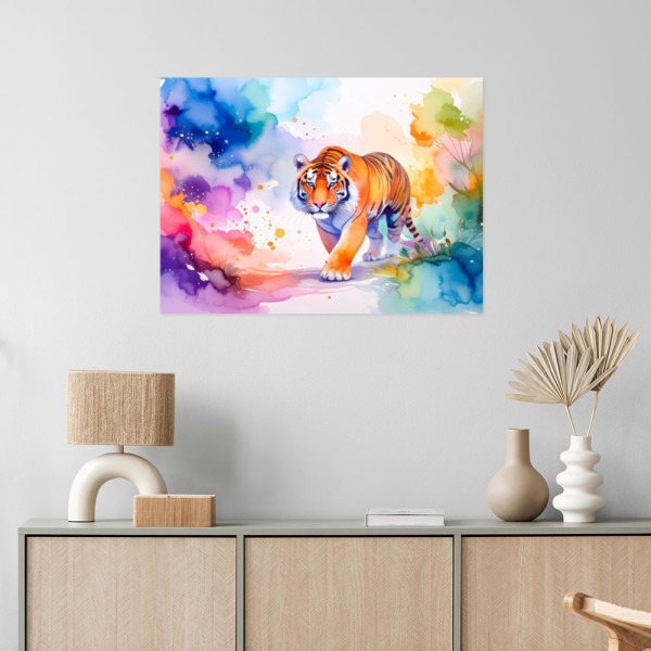 Naklejka na ścianę Feeby Kolorowy Tygrys Safari Akwarela 30x20