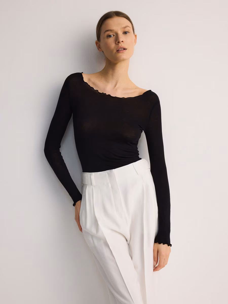Long Sleeve Top With Decorative Trim