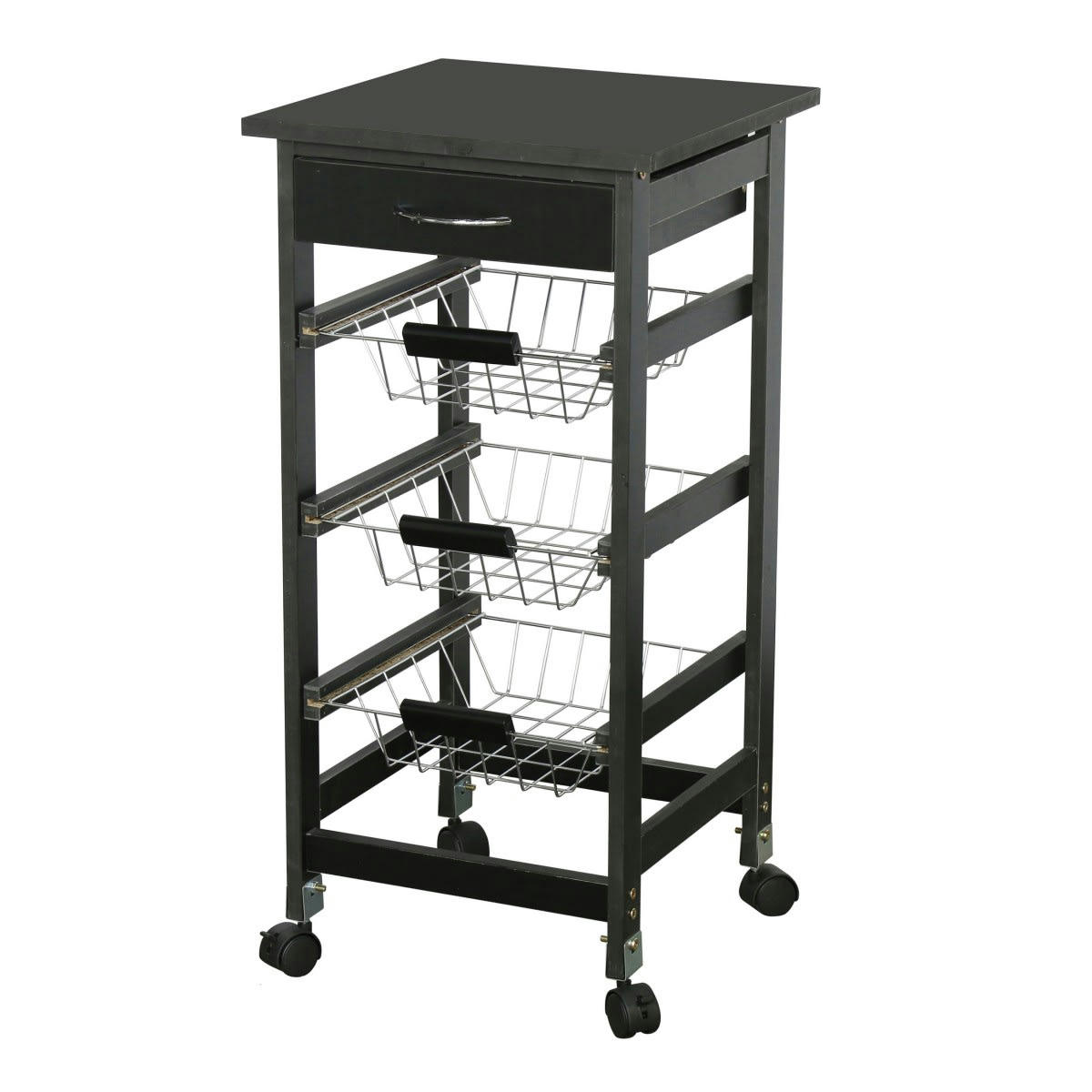 - Desserte de cuisine rangement légumes en bois noir et métal