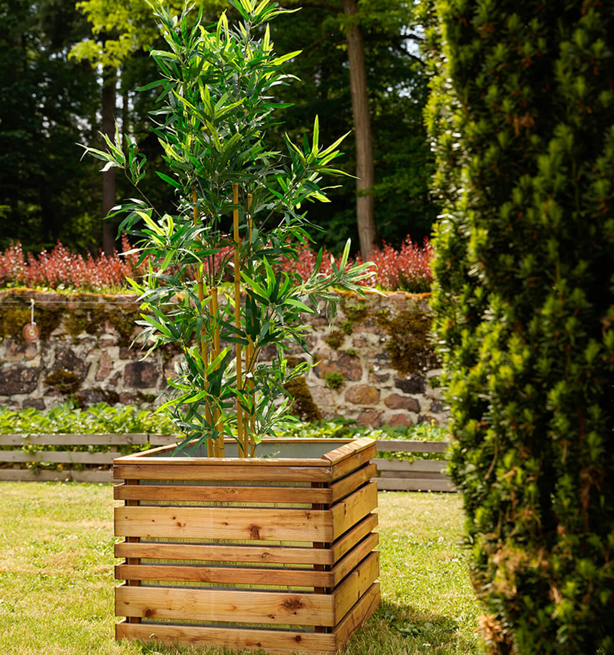 - Bac à fleurs en bois teinté marron L-60cm