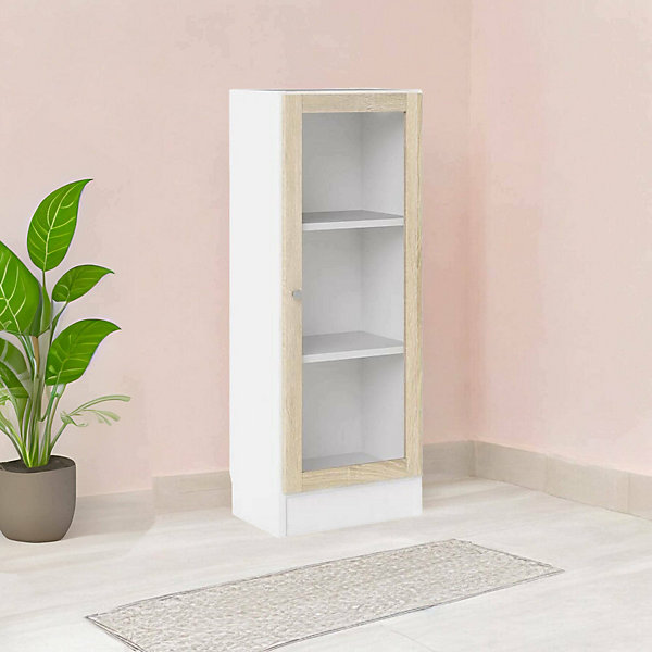 Bibliothèque Goring, Etagère de bureau, Porte-livre mobile, Librairie, 41x28 h107 cm, Blanc et chêne