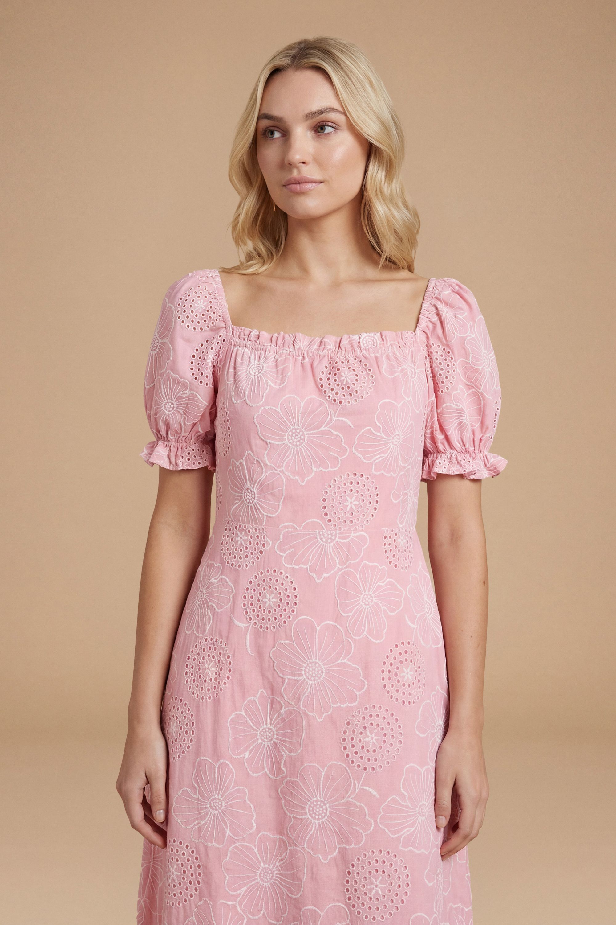 Dorothy Perkins Embroidered Puff Sleeve Midi Dress
