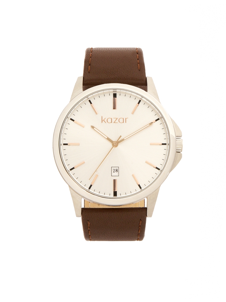 Minimalist watch with brown strap