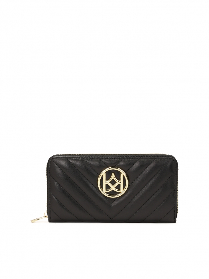 Black leather wallet with zipper