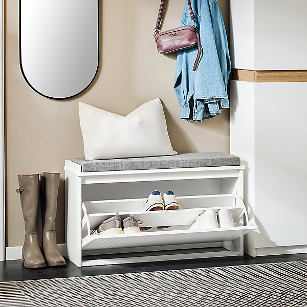 Armoire à Chaussures,Meuble d'Entrée avec Coussin et Abattant,Blanc,FSR98-L-W,SoBuy