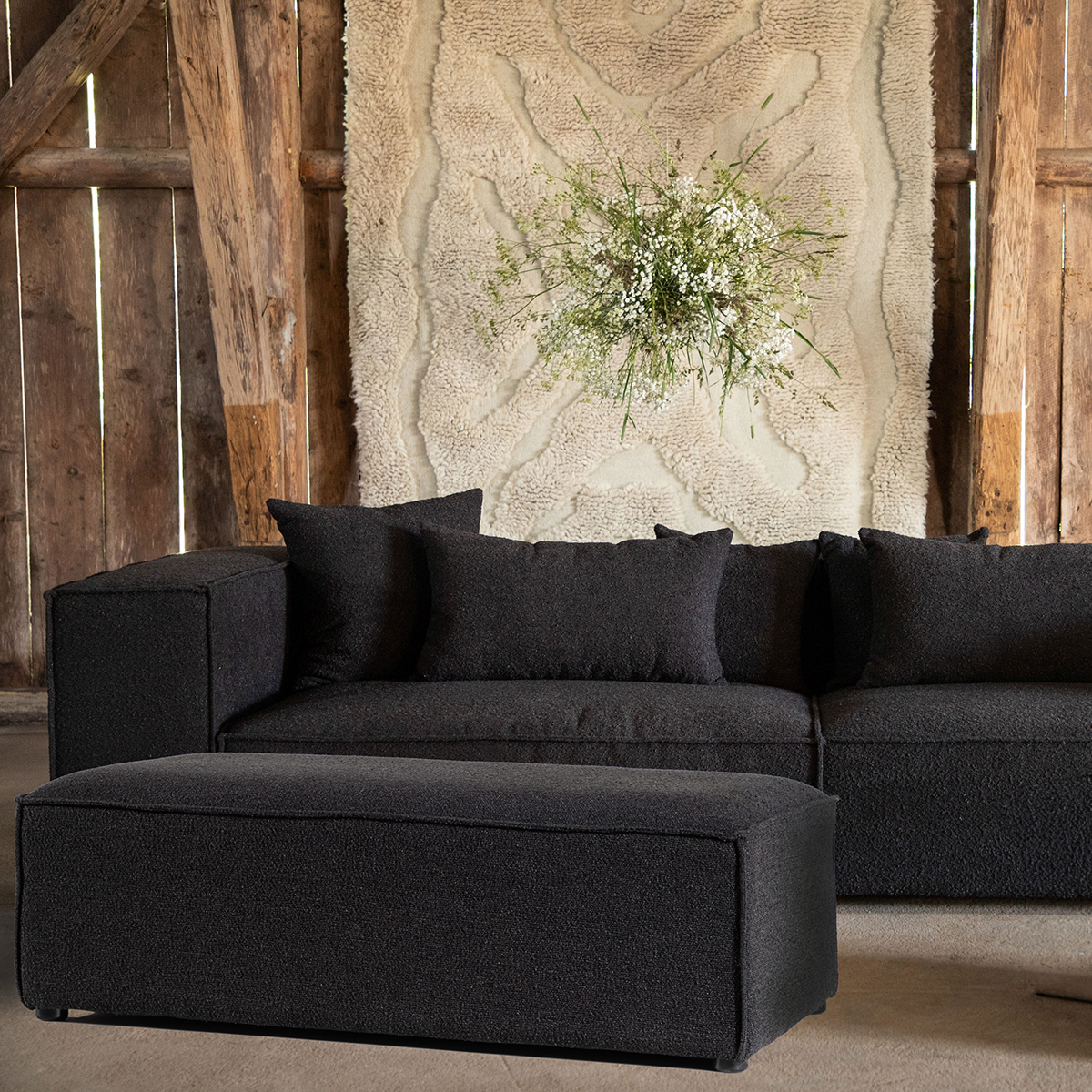 Nest living Arno Rechthoekige Bouclé Poef Zwart