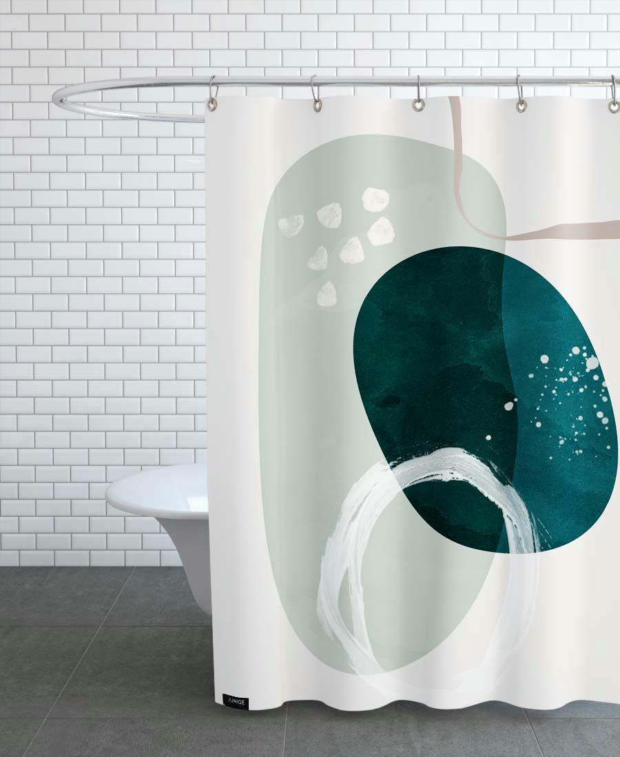 CRESCENDO - Rideau de douche en polyester en blanc ivoire & vert 150x200