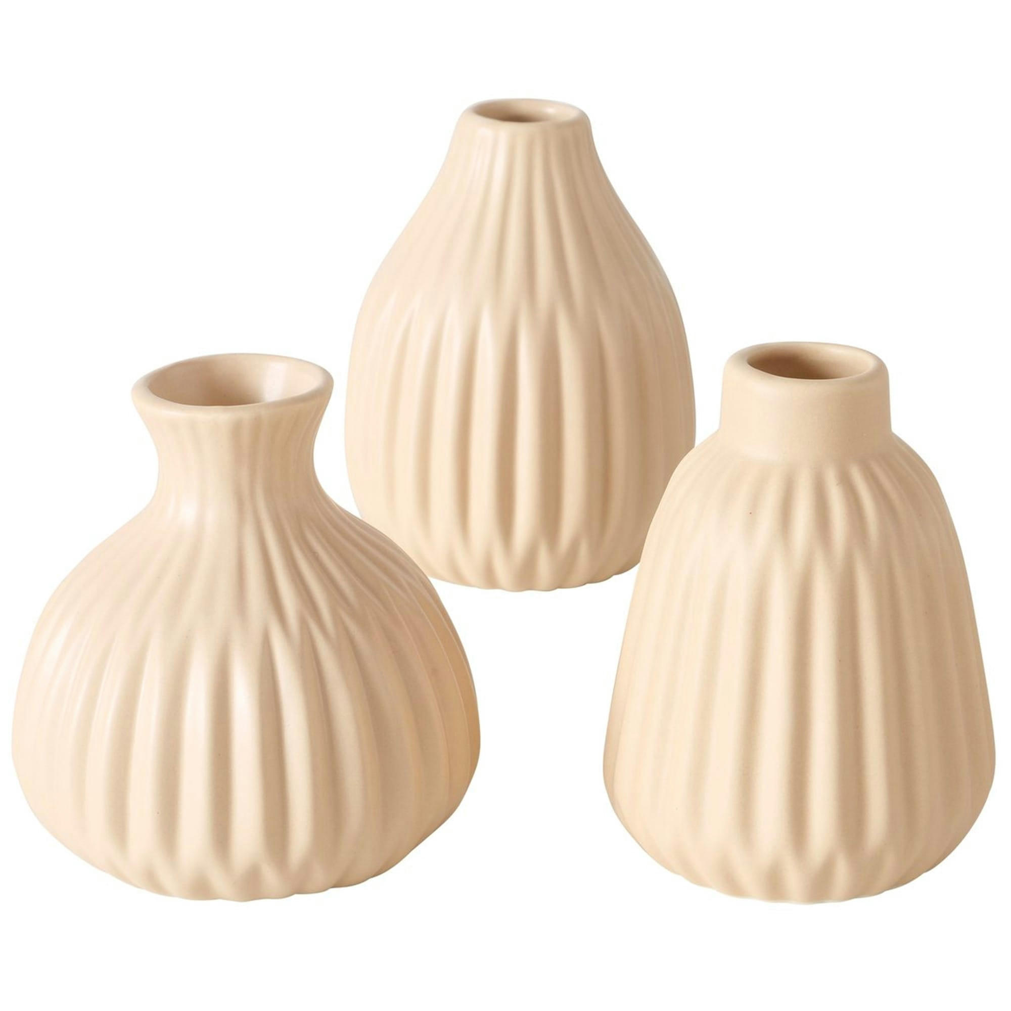 - Set de 3 petits vases design en porcelaine beige