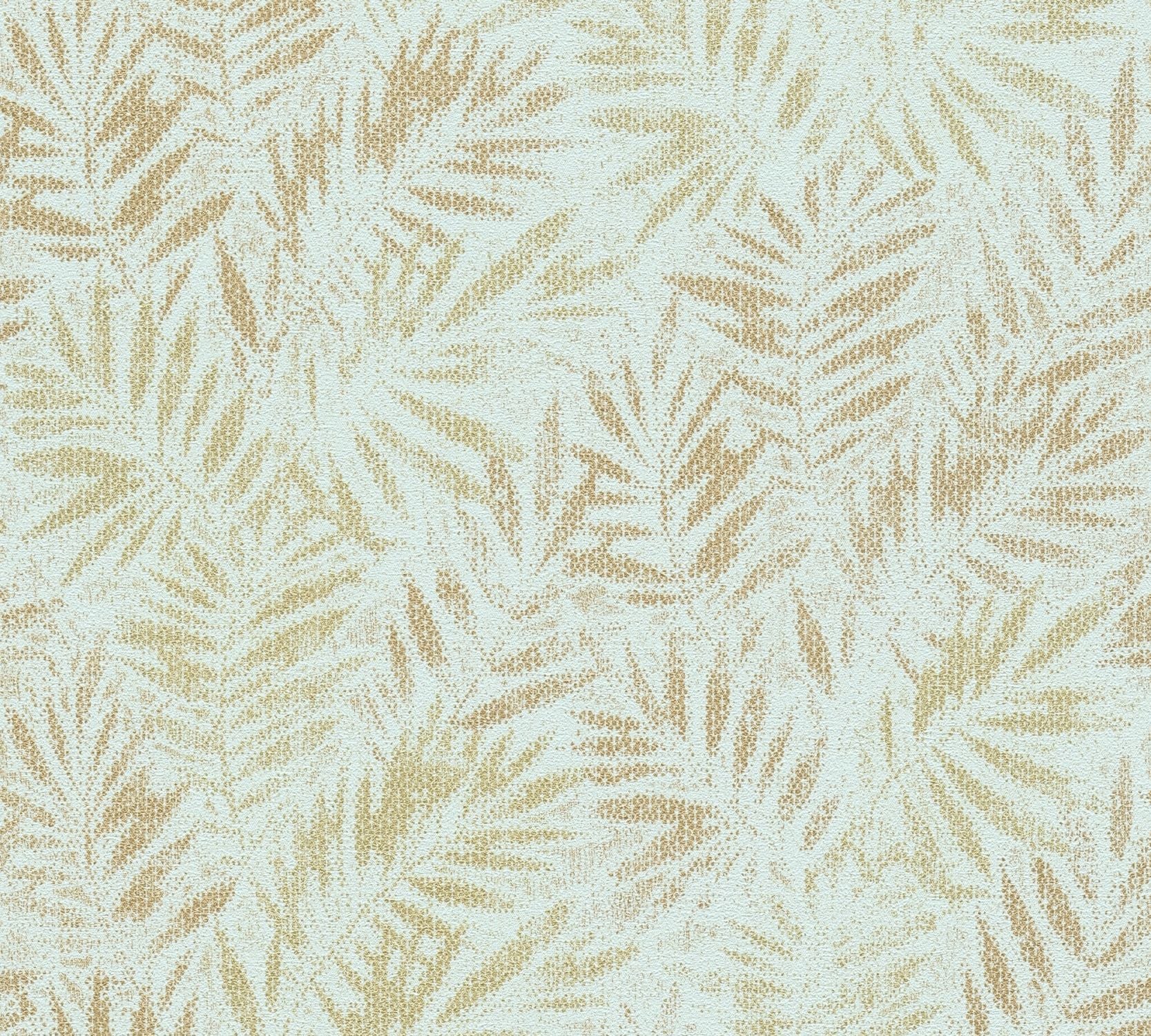Livingwalls behang bladeren turquoise en goud - 53 cm x 10.05 m - AS-391204