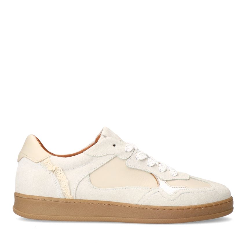 Manfield Beige leren sneakers met suède details