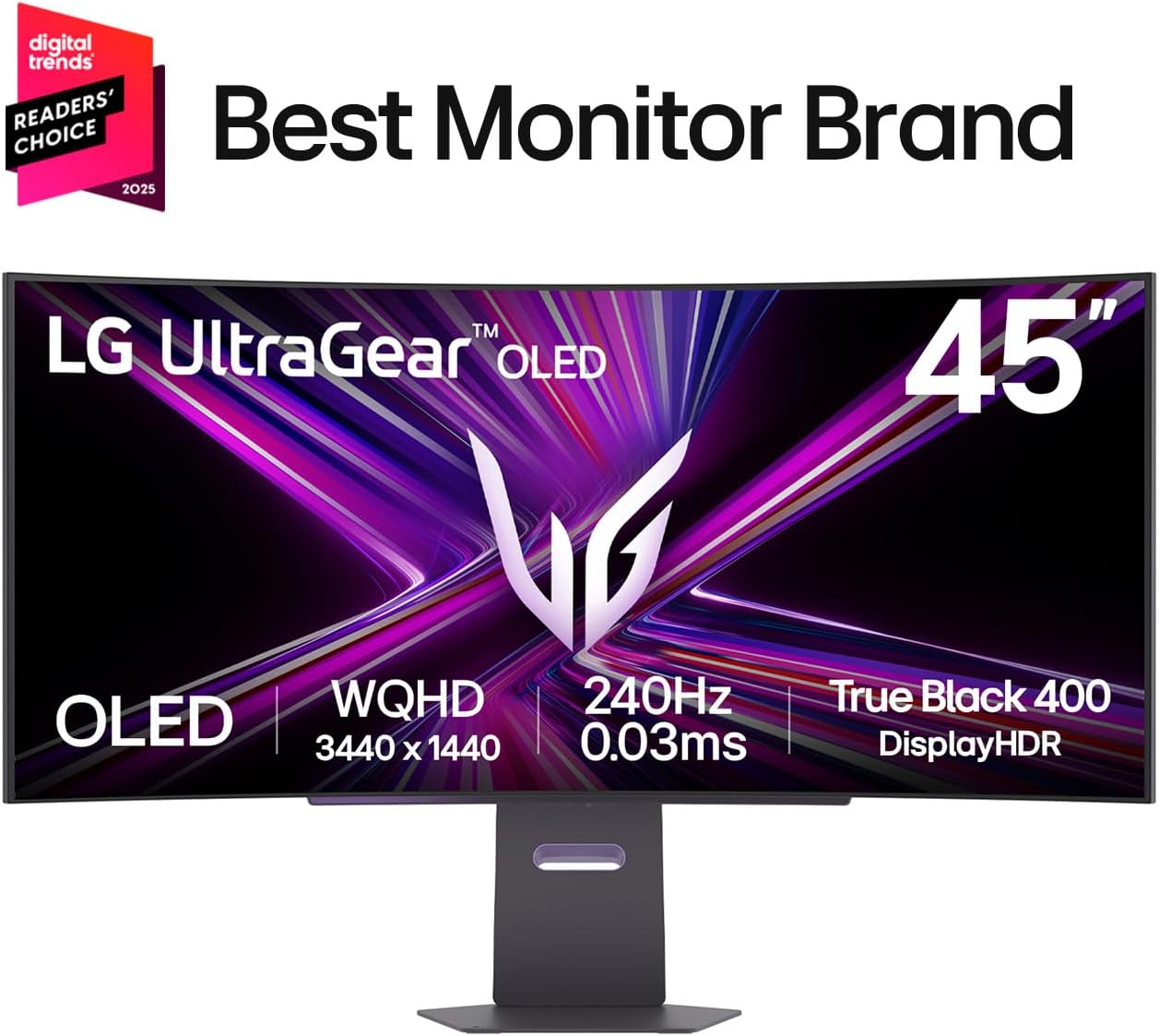 LG 45GX950A-B 45-inch Ultragear 5K2K WUHD (5120 x 2160) OLED Curved Gaming Monitor  Dual-Mode  165Hz  0.03ms  NVIDIA G-Sync  AMD FreeSync Premium Pro  HDR True Black 400  USB Type-C 90W  DP2.1