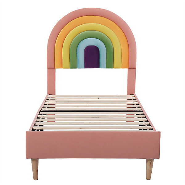 Lit adulte lit 90x200 cm lit rembourré avec sommier à lattes Single velours rose
