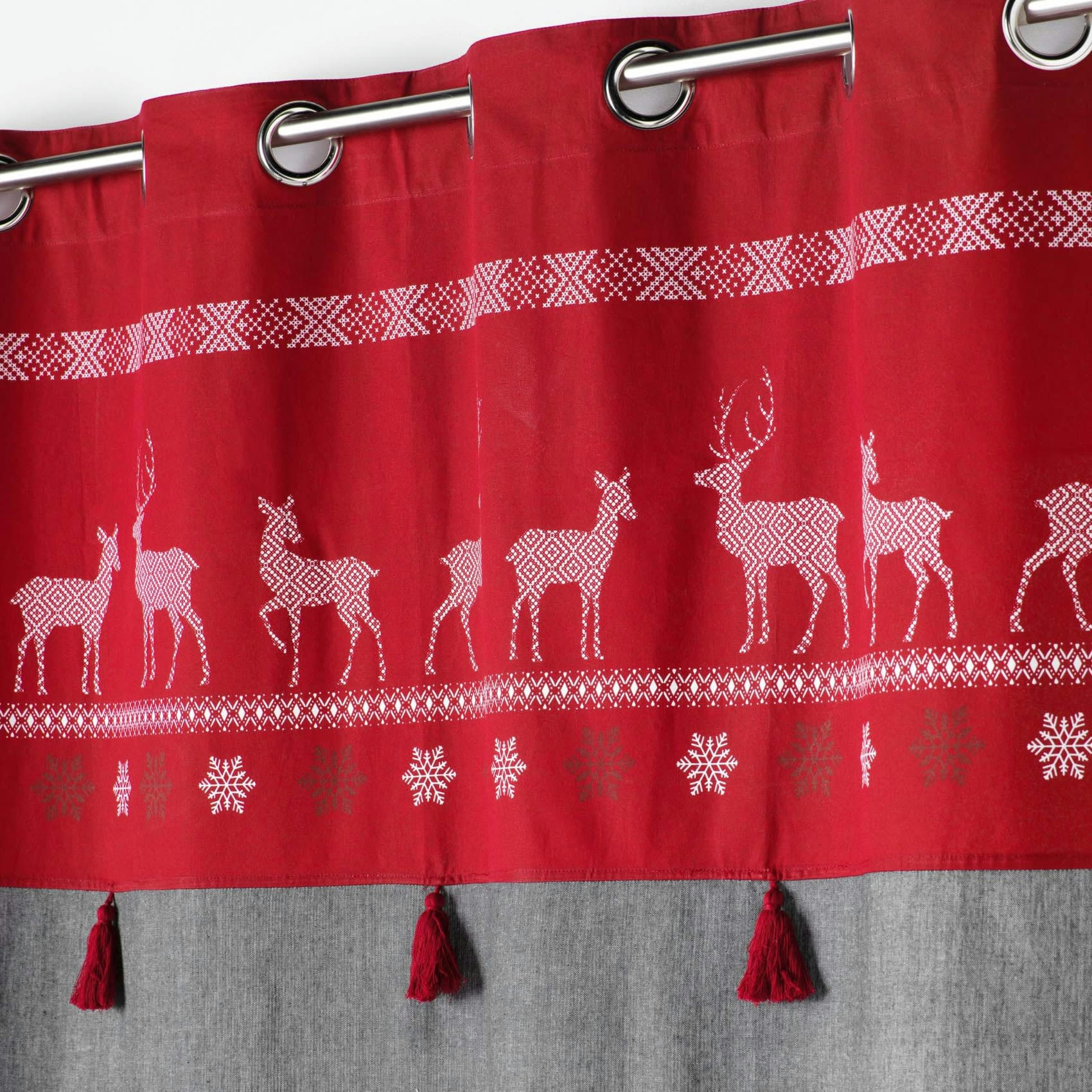 COSY HOME - Rideau Chambray uni top pompons coton 140x240cm