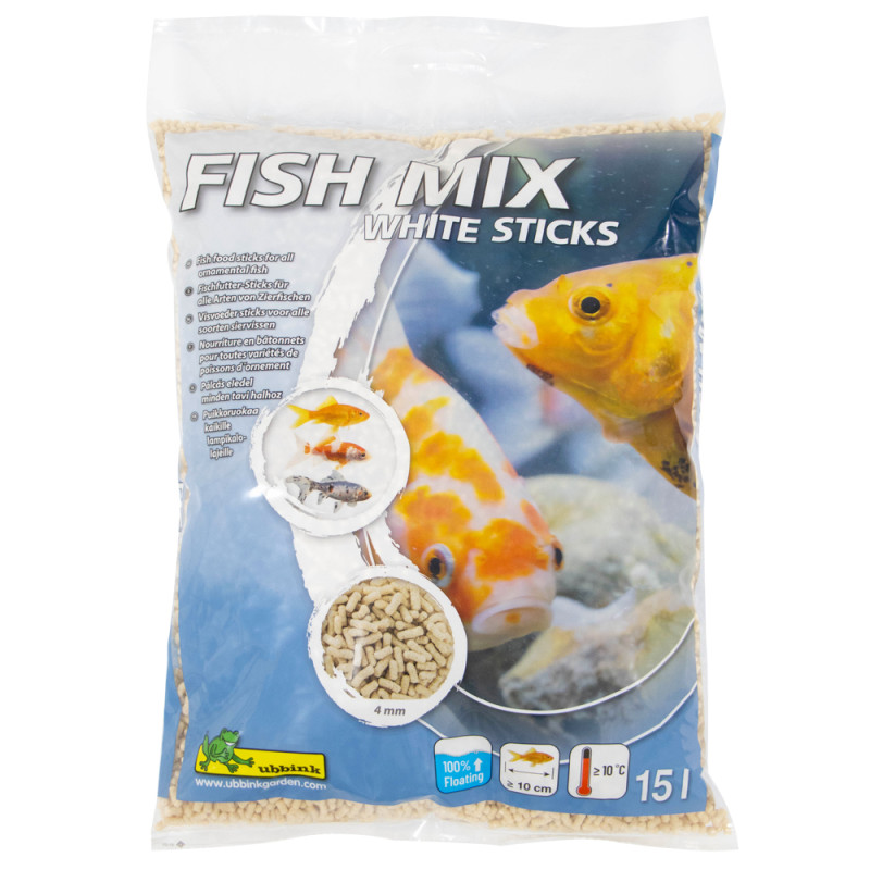 Nourriture pour poissons de bassin Fish Mix bâtonnets blancs 15 L
