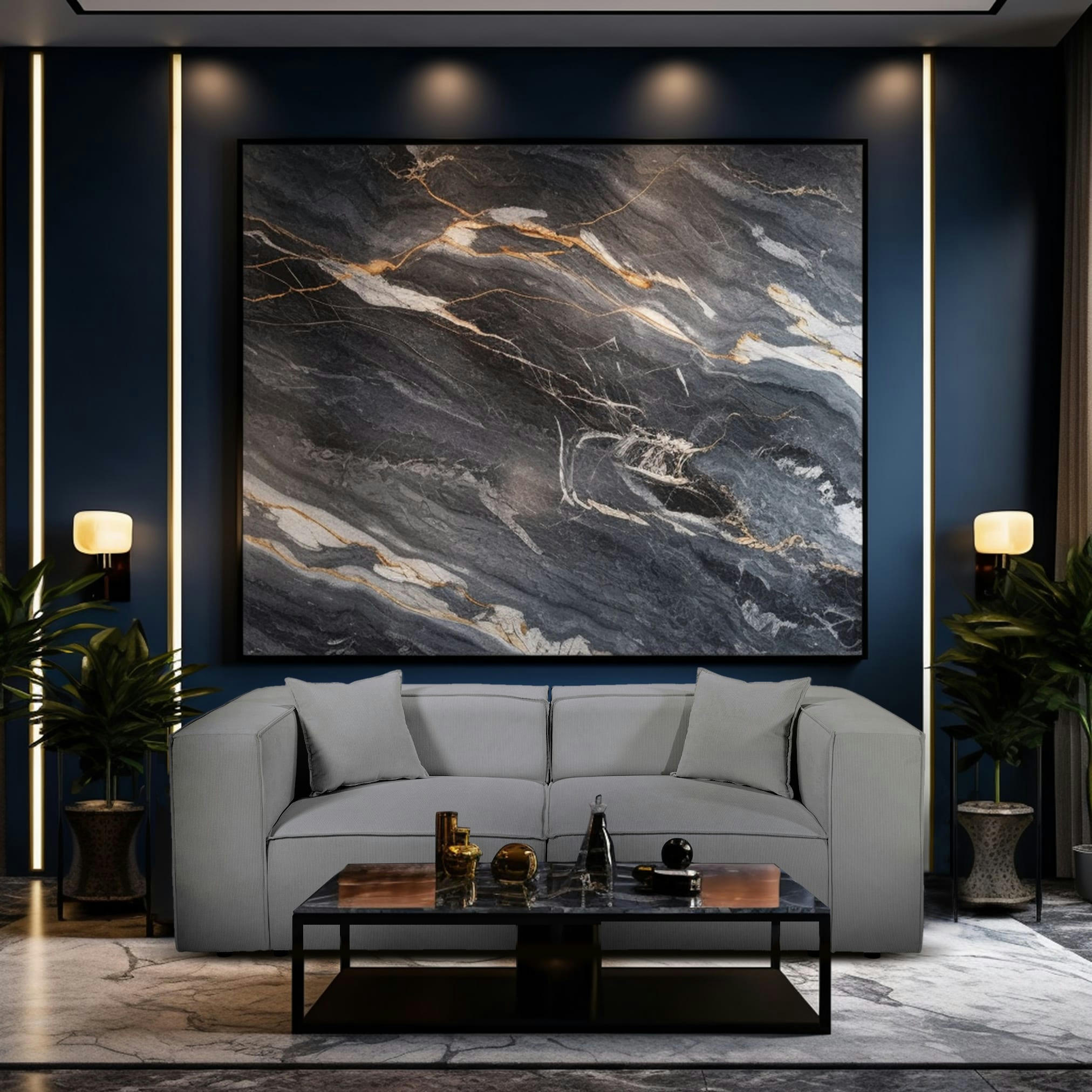 LIVAL - Angle gauche pour canapé modulable en velours côtelé gris