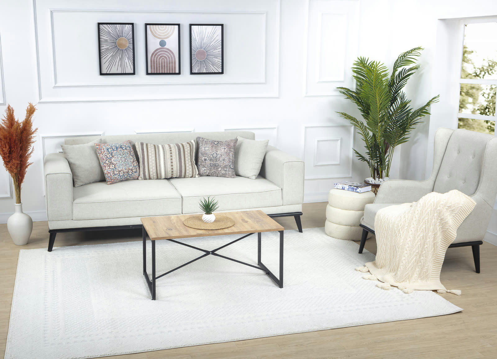 AMBRE - Tapis Scandinave Bohème Ivoire 160x213