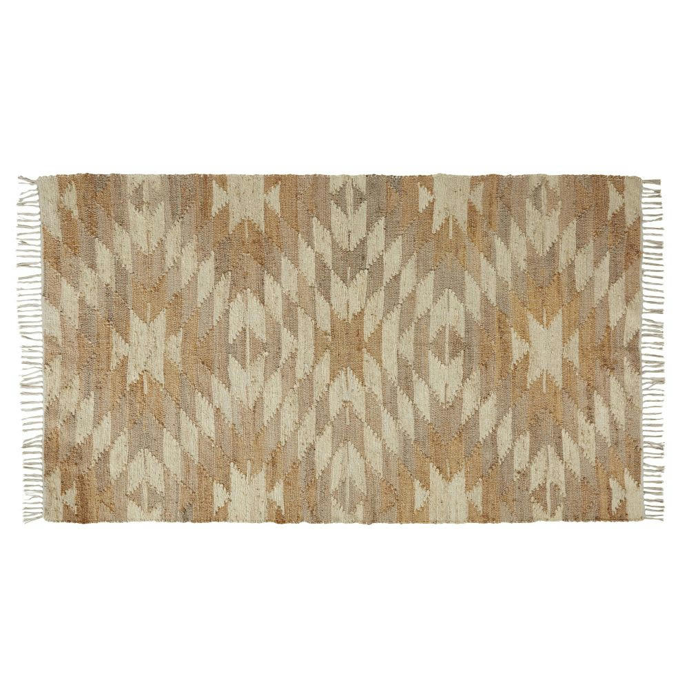 - Tapis kilim en coton et en jute tissés gris, beige et caramel, 140x200