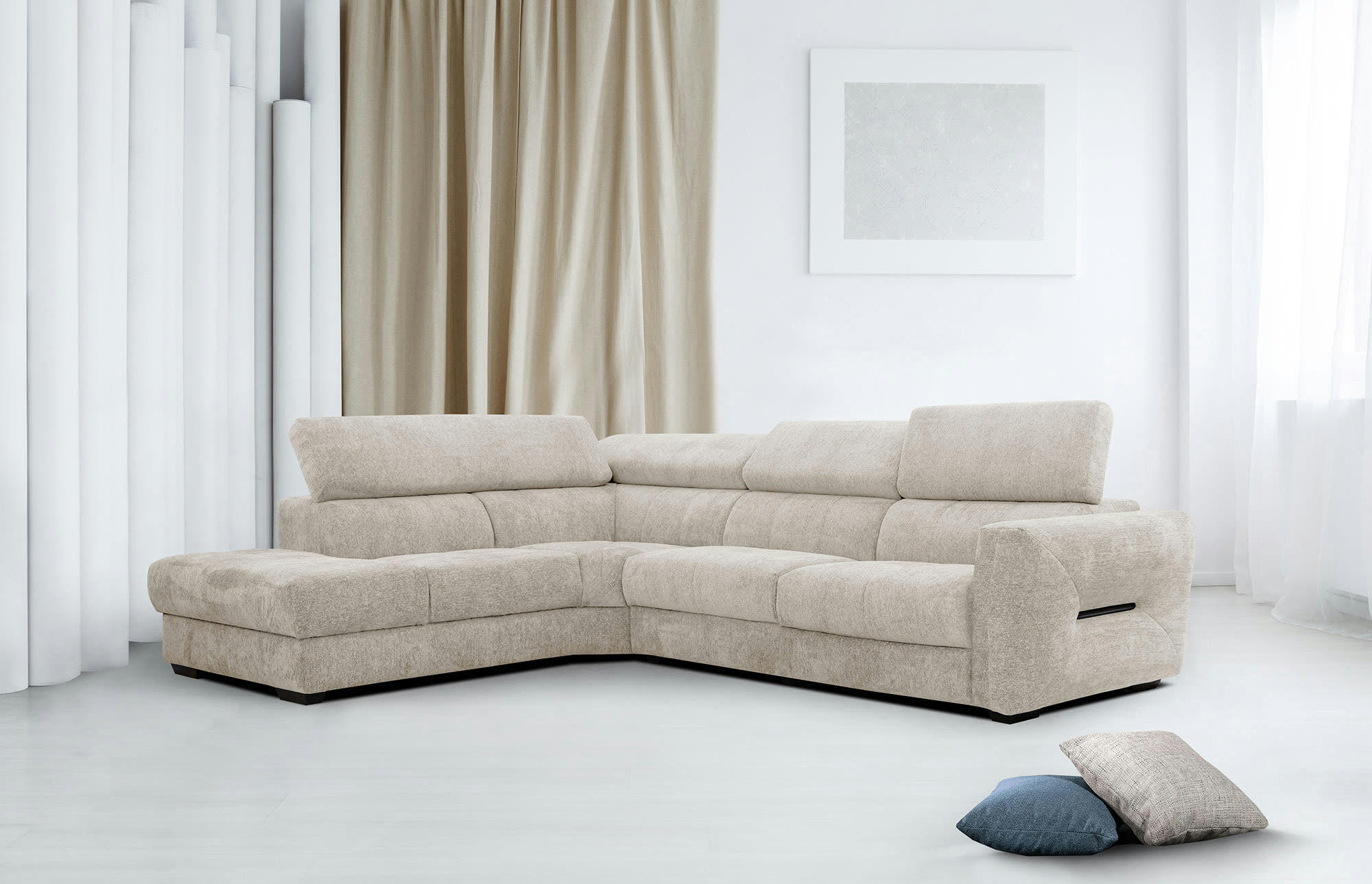 CALVERA - Canapé d'angle gauche Calvera 5 places tissu beige