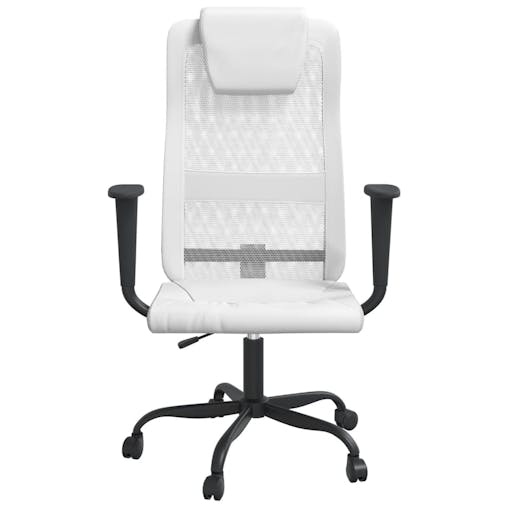 NNEVL Office Chair White Mesh Fabric and Faux Leather