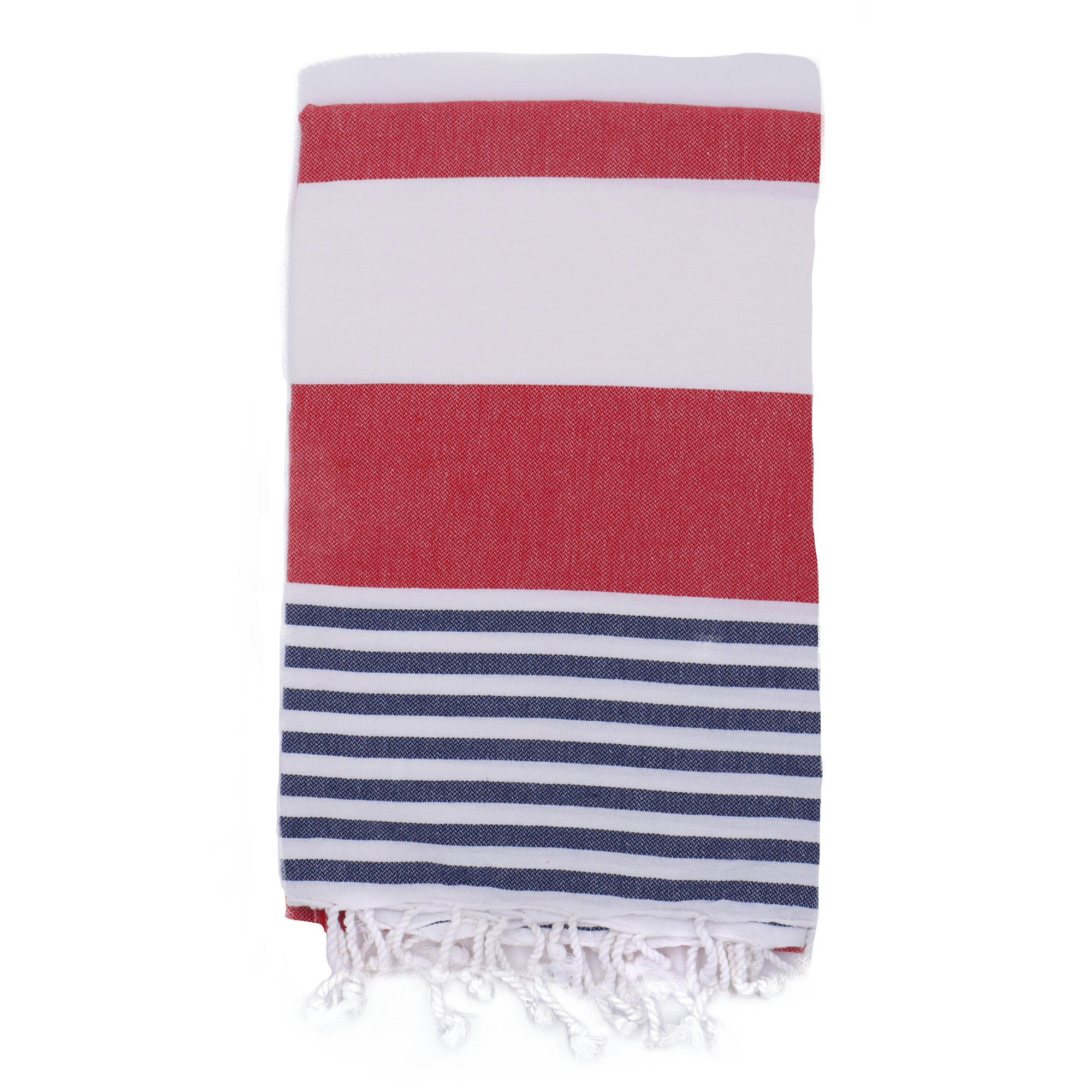 - Fouta  100% coton avec franges marine et rouge 100x170cm