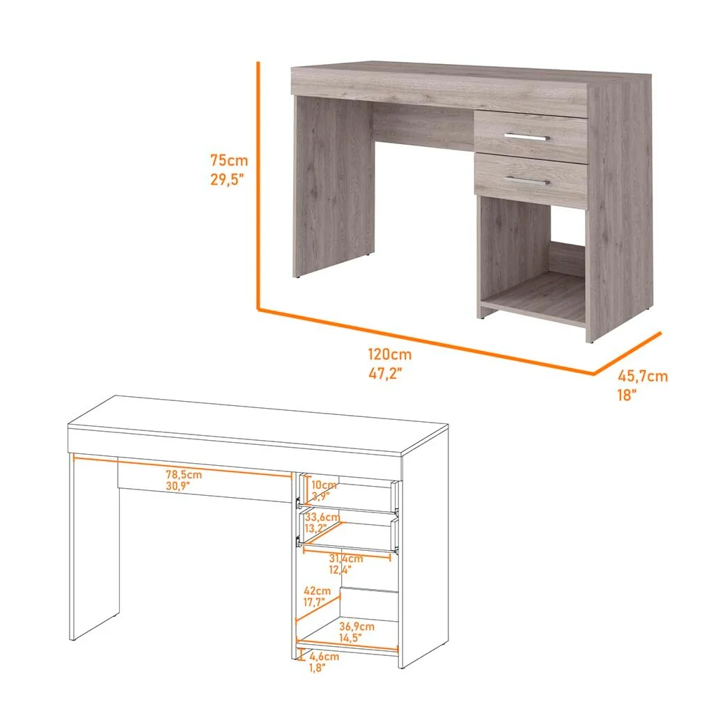 47 Rectangular Computer Desk with Storage Drawers and Cabinet, Freestanding Design