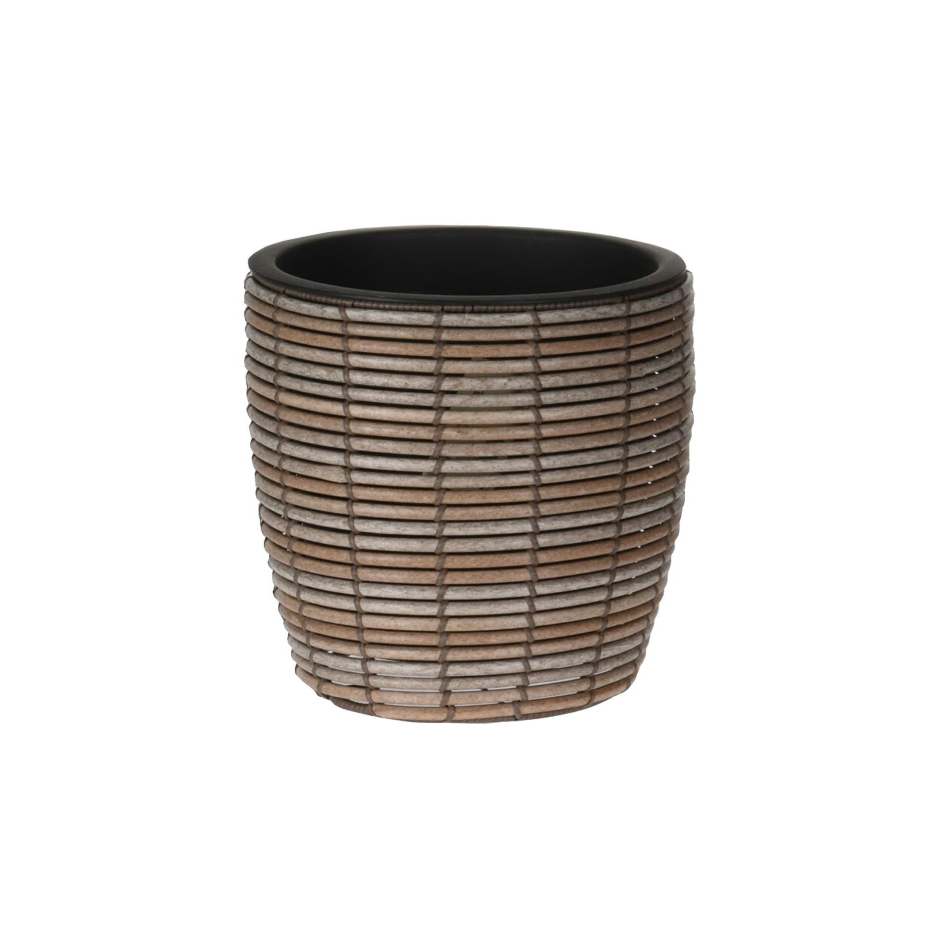 - Pot de fleur en polyéthylène marron effet bambou H 30 cm