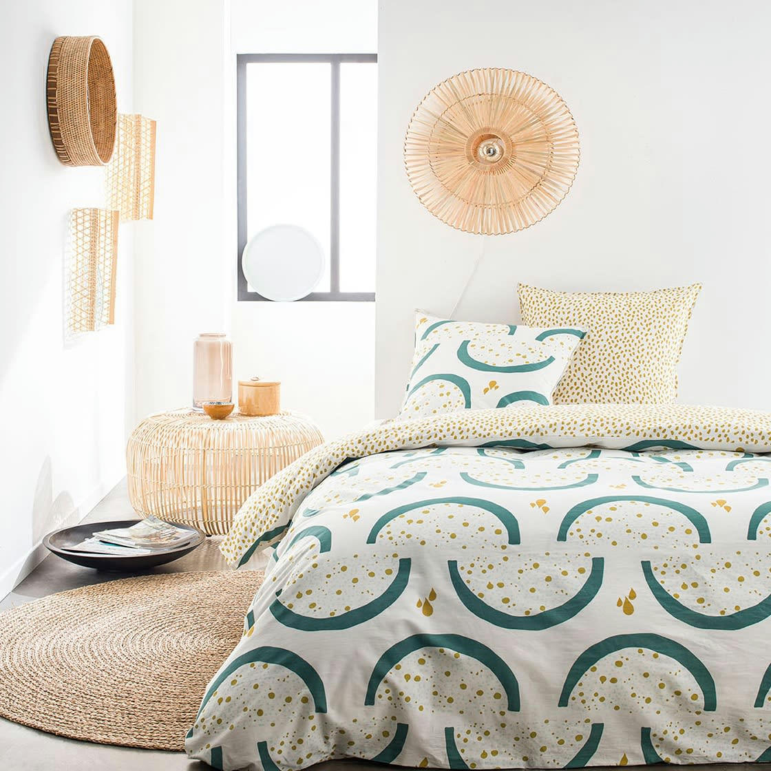 GUADALUPE - Parure de lit 2 personnes imprimé en Coton Blanc 220x240 cm